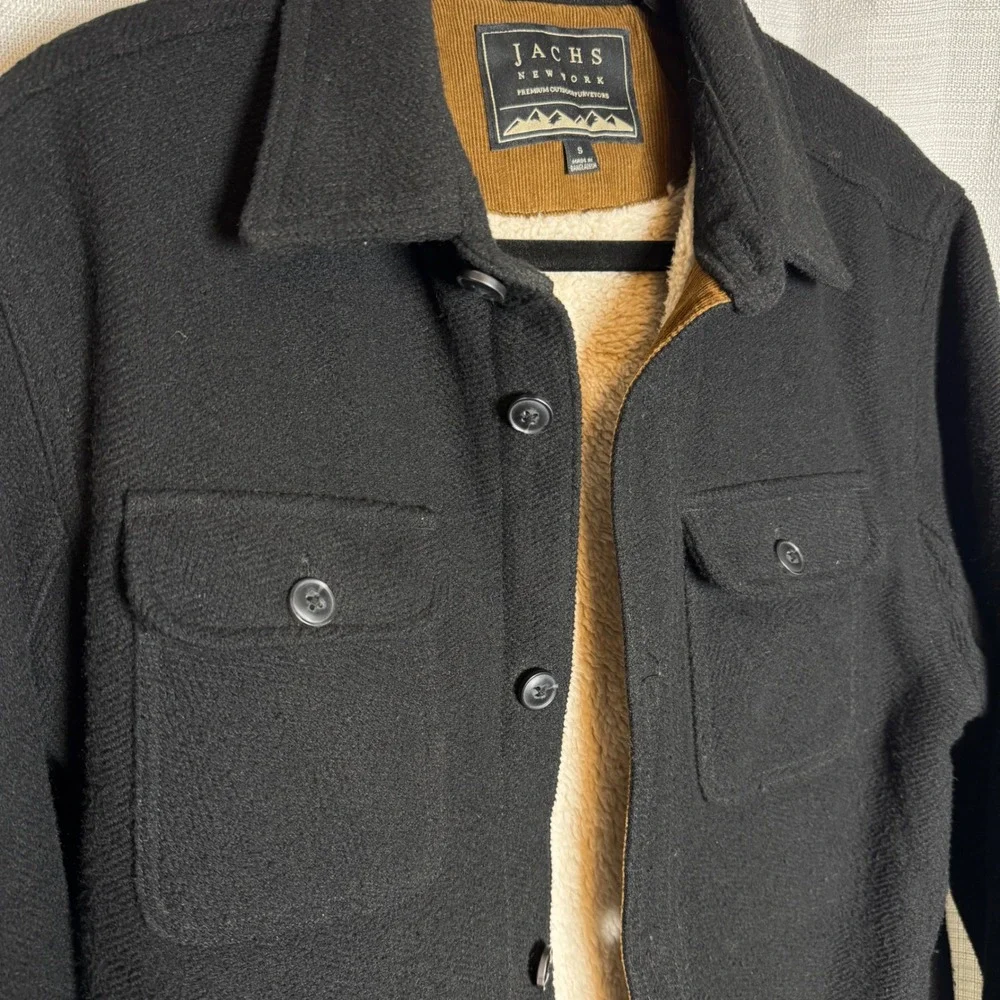 Jachs NY Mens Black Sherpa Lined Wool Blend Shirt Jacket Shacket Small  Heavy